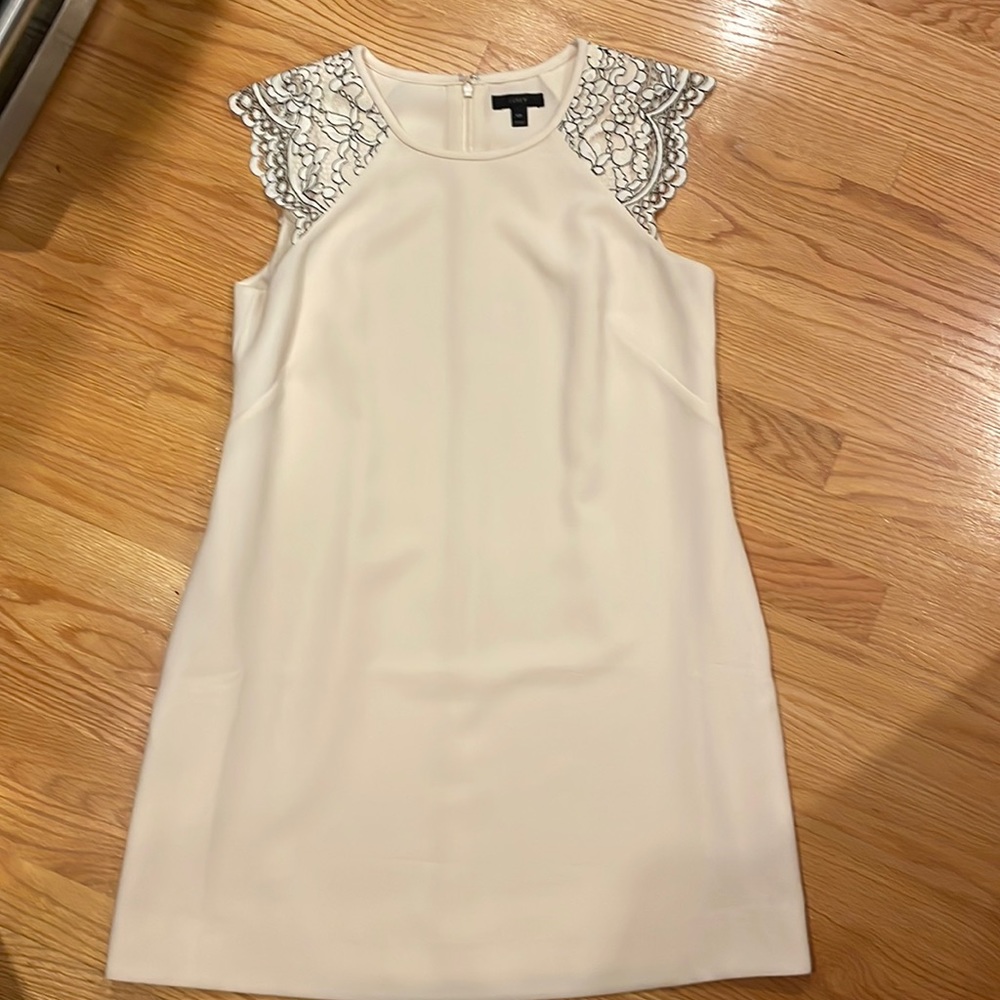 Jcrew cream with black and cream lace cap sleeve sheath dress